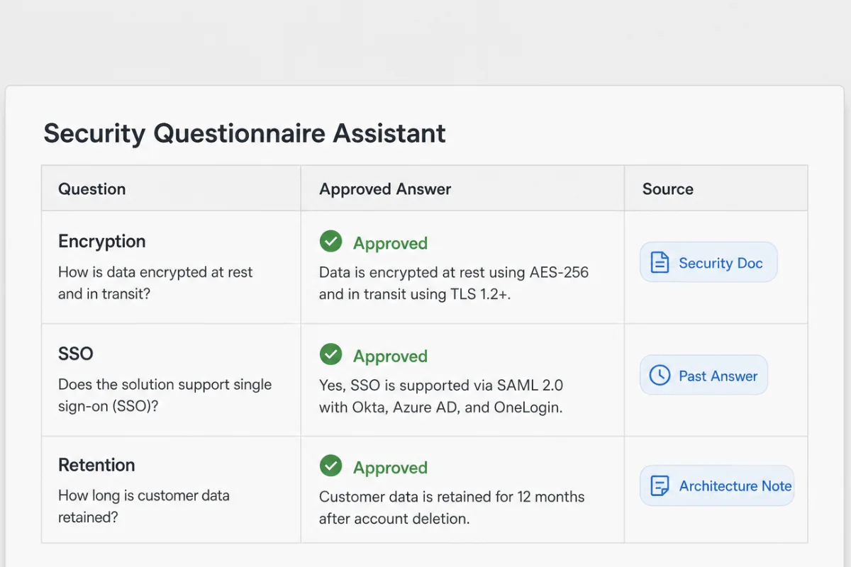 Example security questionnaire assistant output created with Onyx Craft