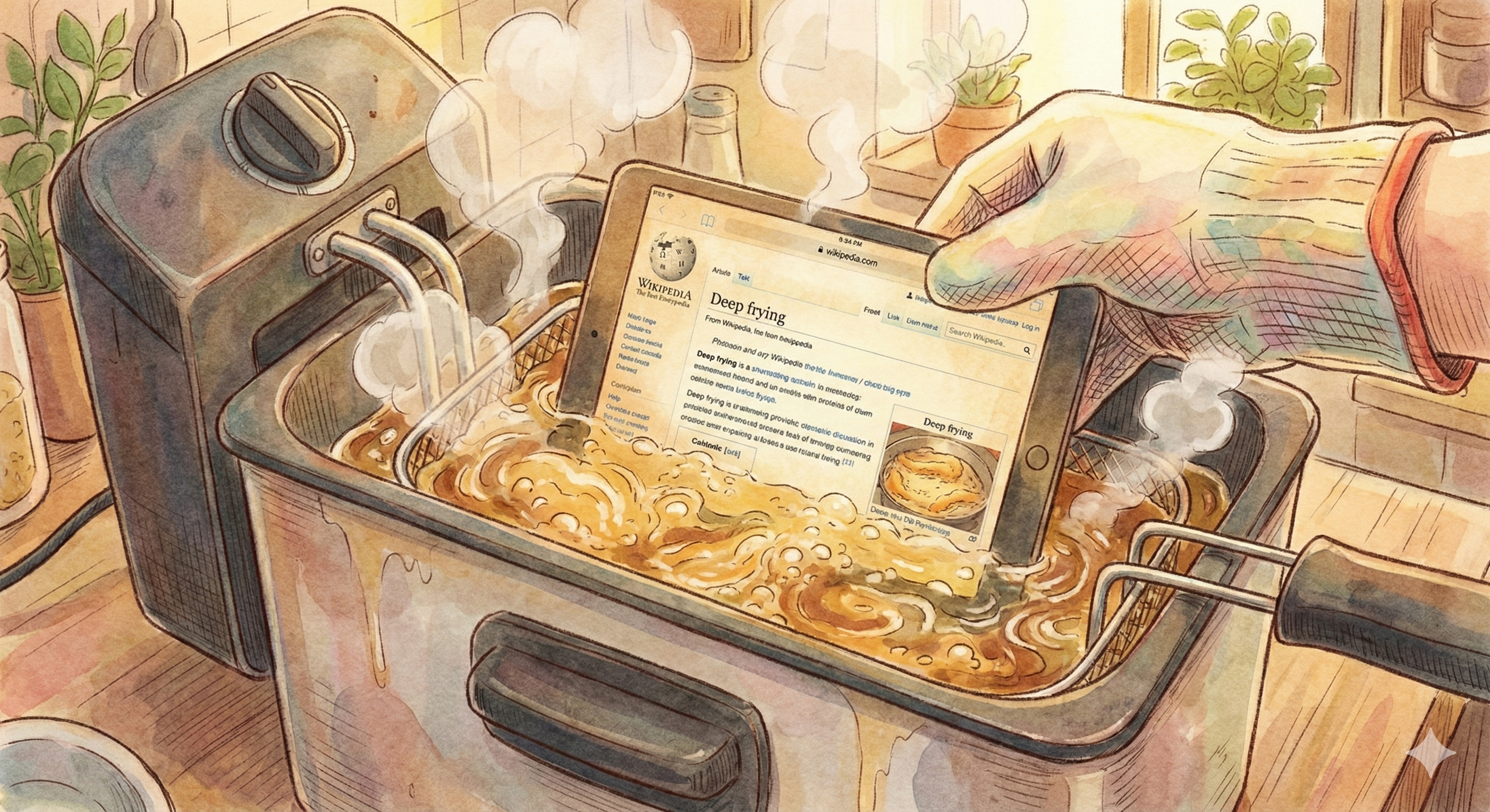 Illustration of deep frying a wikipedia page