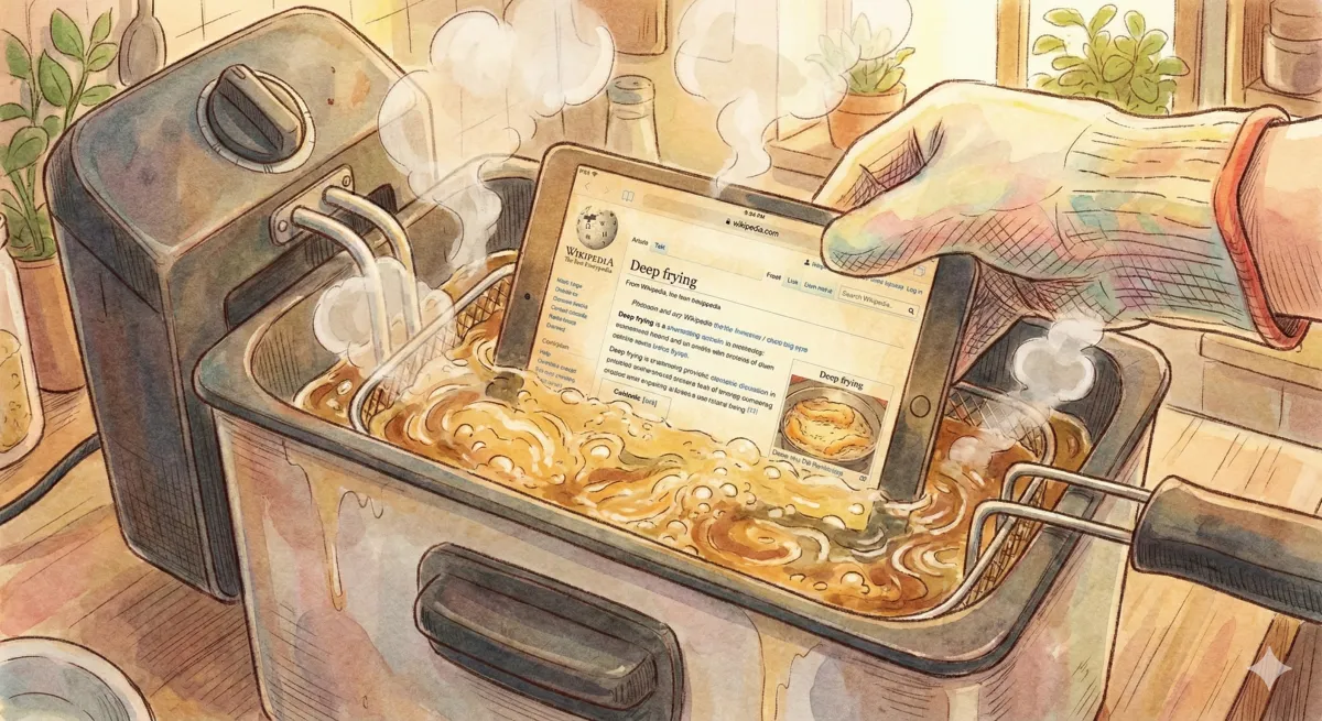Illustration of deep frying a wikipedia page